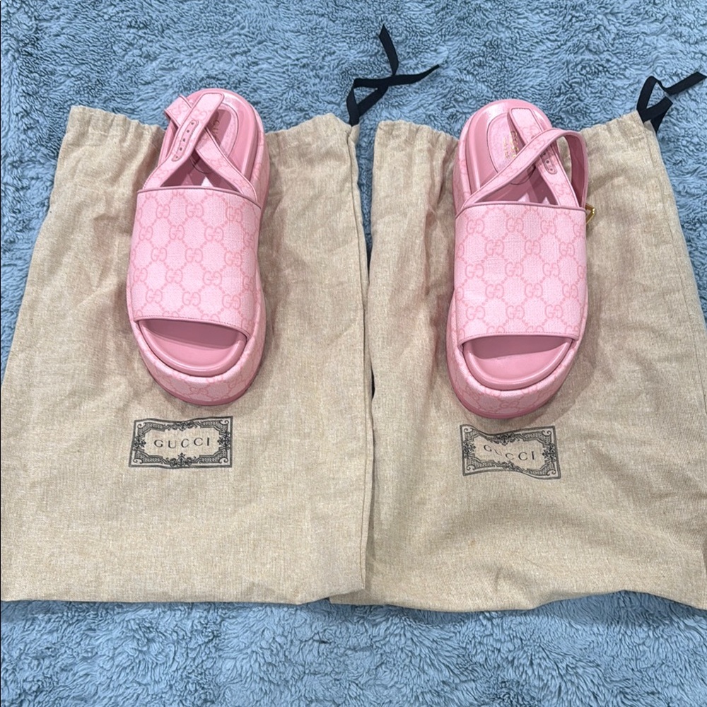 Gucci Pink GG Platform Sandals